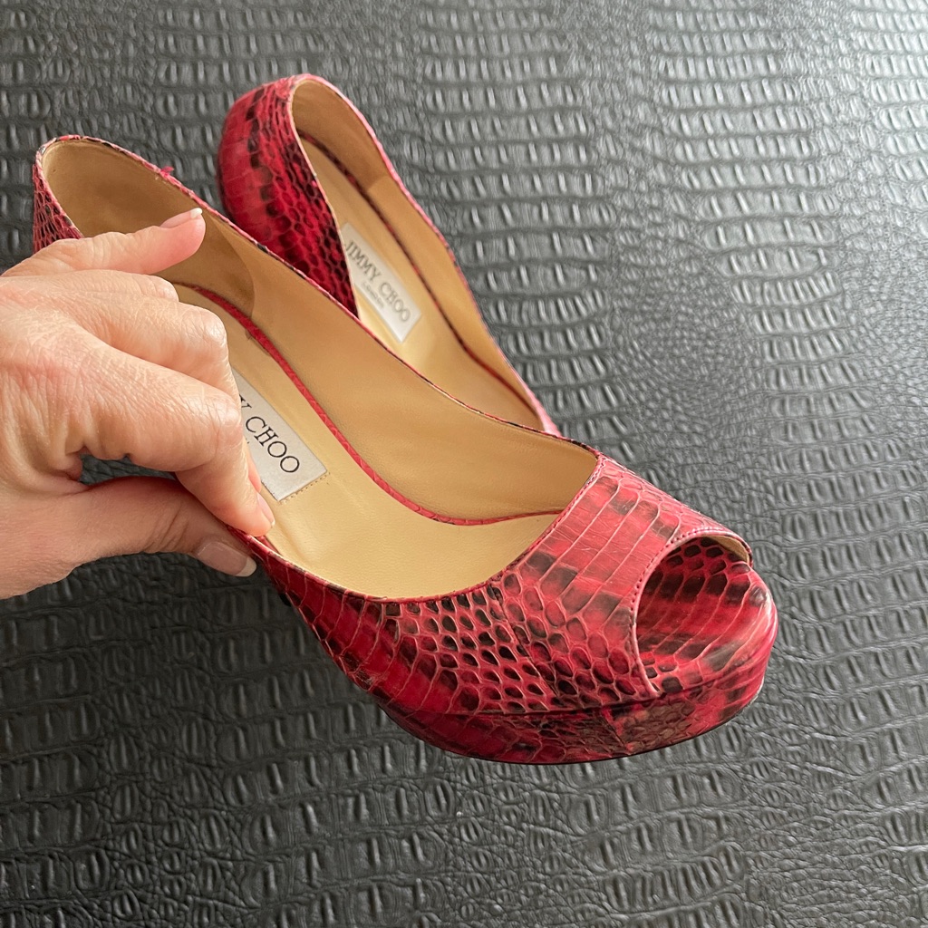 Jimmy Choo Anouk Elaphe Red Snake Skin Size 39